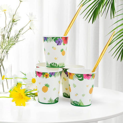 Hawaiian Luau Party Supplies, Tropical Paper Plates and Napkins Cups Sets Serves 30