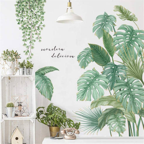 Aeemyonw Palm Leaf Wall Stickers Green Plants Wall Decor Jungle Leaf Wall Posters Wall Stickers Art Murals for Bedroom Living Room Home Decoration