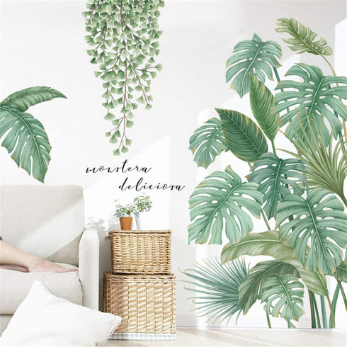Aeemyonw Palm Leaf Wall Stickers Green Plants Wall Decor Jungle Leaf Wall Posters Wall Stickers Art Murals for Bedroom Living Room Home Decoration