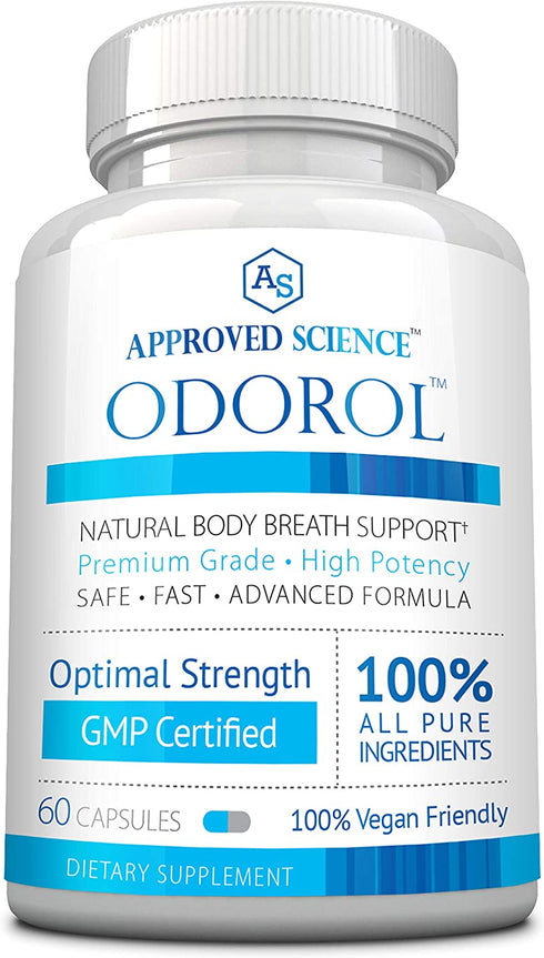 Approved Science Odorol - 60 Capsules - Freshen Bad Breath and Body Odor - Contains L.acidophilus, Green Tea, Magnolia Bark, Peppermint Oil, and Fennel - All Natural, Vegan Friendly, Non-GMO