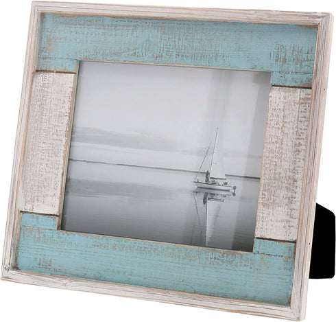 Barnyard Designs Rustic Distressed Picture Frame, 8" x 10" Wood Photo Frame in White and Turquoise