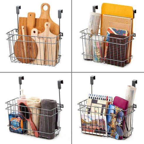 EZOWare Over the Cabinet Door Hanging Organizer Holder, Wall Mountable Deep Metal Storage Basket for Household Kitchen Bathroom Pantry Items (Medium)