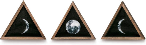 Dahey Rustic Wall Moon Phases Decor Wood Moon Signs Framed Wooden Modern Art Trio Wall Pediments for Apartment Bedroom Living Room Gallery Set of 3, Black