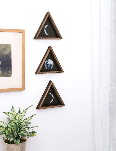 Dahey Rustic Wall Moon Phases Decor Wood Moon Signs Framed Wooden Modern Art Trio Wall Pediments for Apartment Bedroom Living Room Gallery Set of 3, Black