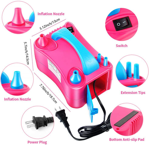 Balloon Pump Electric, Keaibuding Balloon Air Pump Dual Nozzle Balloon Inflator Blower with Balloon Arch Strip Kit for Party Supplies Baby Shower Decorations