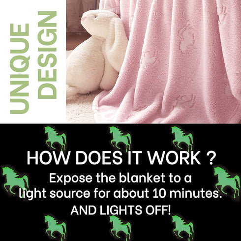 JINCHAN Flannel Throw Blanket Unicorn Soft Pink Kids Lightweight Comfy Luminious Blanket Glow in The Dark Nursery Living Room Decor Four Seasons Birthday for Girls Boys Baby 50x60 Inch