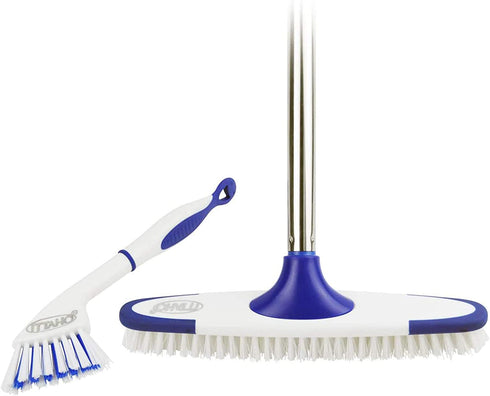 ITTAHO Scrub Brush with Long Handle,Grout Cleaner Brush and Small Cleaning Brush Set for Scrubbing Tile Marble Stone Bathroom Patio Garage Deck Floor Brush Cleaning