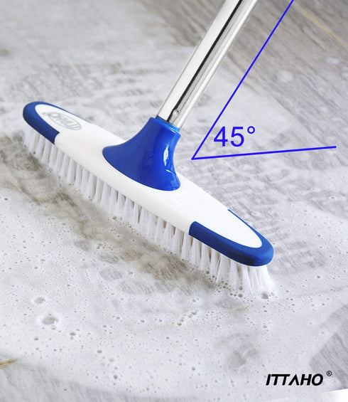 ITTAHO Scrub Brush with Long Handle,Grout Cleaner Brush and Small Cleaning Brush Set for Scrubbing Tile Marble Stone Bathroom Patio Garage Deck Floor Brush Cleaning