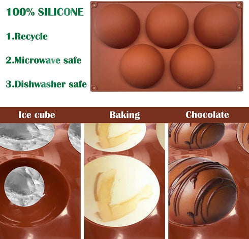 BEBEKULA 3 Pack Large Semi Sphere Silicone Mold, Chocolate Bomb Mold with 5-Cavity, Half Sphere Silicone Baking Molds for Making Hot Chocolate Bomb, Cake, Jelly, Dome Mousse