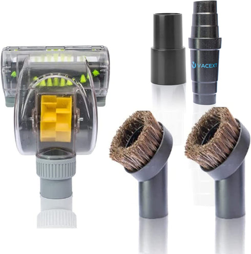 Household Cleaning Kit Attachments - Vacuum Cleaner Accessories: 2 Horse Hair Dust Brushes and Air Driven Pet Upholstery Turbo Brush with Vacuum Hose Adapter