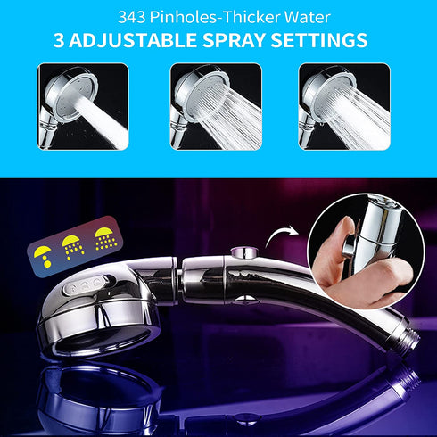 Shower Head,The third generation Hand Shower,shower head,Angle adjustable Increase Pressure and Save Water,Equipped with Explosion-proof Encryption Hose and Shower Head Bracket