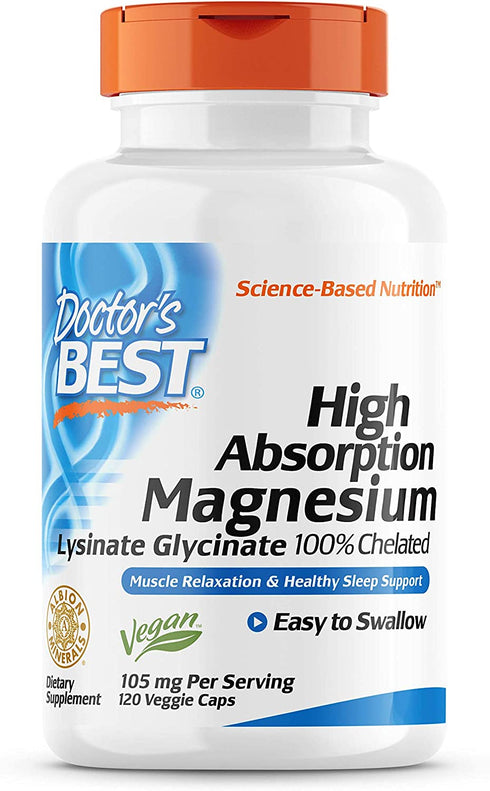 Doctor's Best High Absorption Magnesium Lysinate Glycinate, Easy to Swallow, 120 Ct