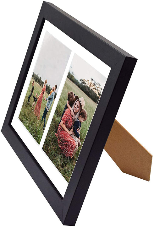 Golden State Art, 8.5x11 Black Wooden Picture Frame - White Mat for 2-5x7 Photos - Real Glass - Easel Stand for Landscape/Portrait Table Display - Home Decor - Gift for Families, Students, Friends