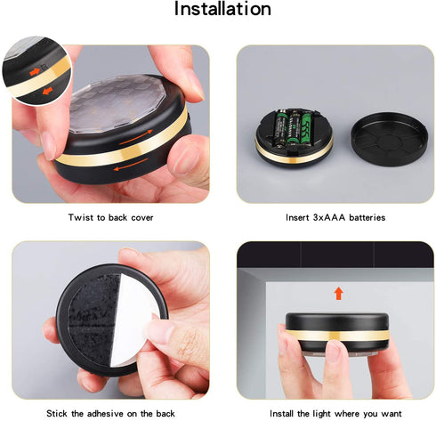 LEASTYLE Under Counter Lights for Kitchen?Wireless LED Puck Lights with Remote Control 6 Pack, Under Cabinet Lighting Battery Operated,Steps Lights Indoor, Stick-up Lights Wireless