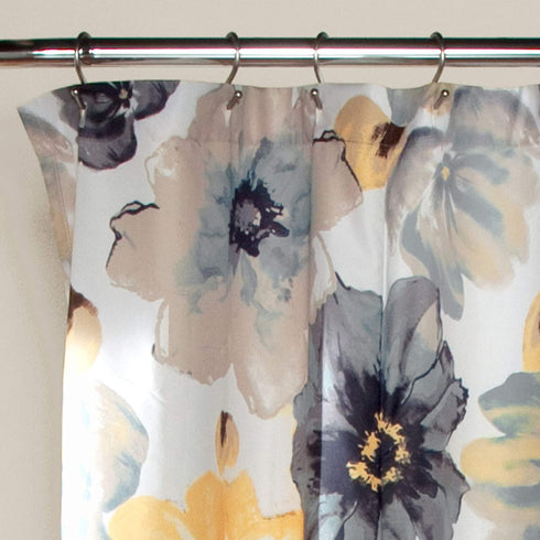 Lush Decor Leah Shower Curtain-Bathroom Flower Floral Large Blooms Fabric Print Design, 72 x 72, Yellow/Gray