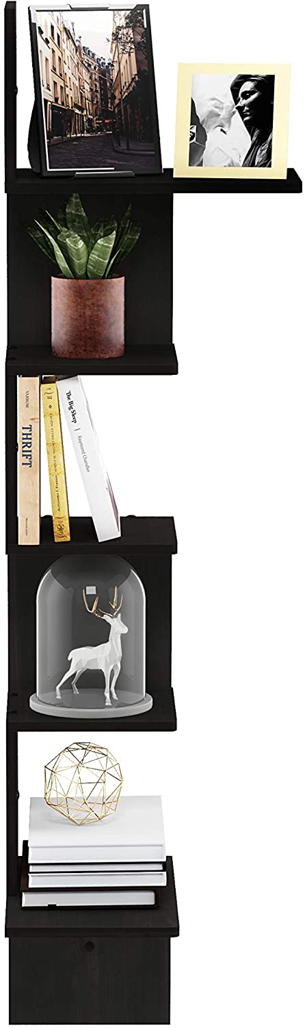 Furinno Rossi Wall Mounted Shelves, 5-Tier Rectangle, Espresso/Black
