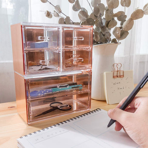 Moosy Life Rose Gold Desktop Organizer with Drawers, 2 Spaces, Acrylic, Moonlight Series