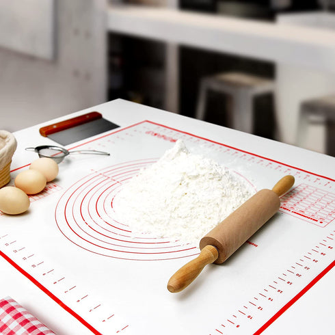 SiliQueen Silicone Pastry Baking Mat with Measurements Extra a Brush and a Dough Scraper - 31.5 x 23.6 Heat Resistant, BPA Free, Non-Stick Non-Slip Pastry Mat for Rolling Dough - Easy to Clean, Red