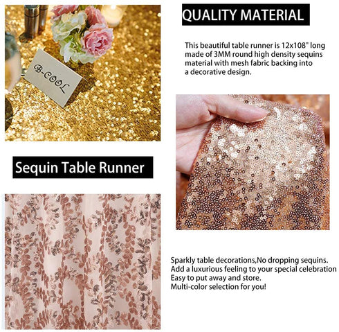 Gold Table Runners Rectangle Sequin Table Runner 3 Pack 12x108 Inch Sparkle Table Covers for Wedding Birthday Party Table Decorations
