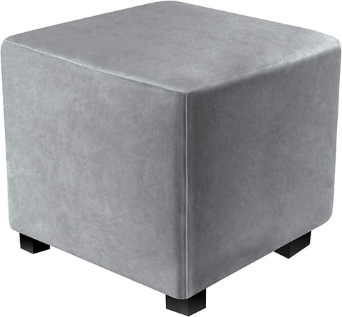 DUJUIKE Ottoman Covers Slipcover Square Ottoman Covers Protector for Footrest Foot Stool Furniture Stretch Comfortable Velvet with Elastic Bottom (Length & Width:13-18", Height:15-18", Light Grey)