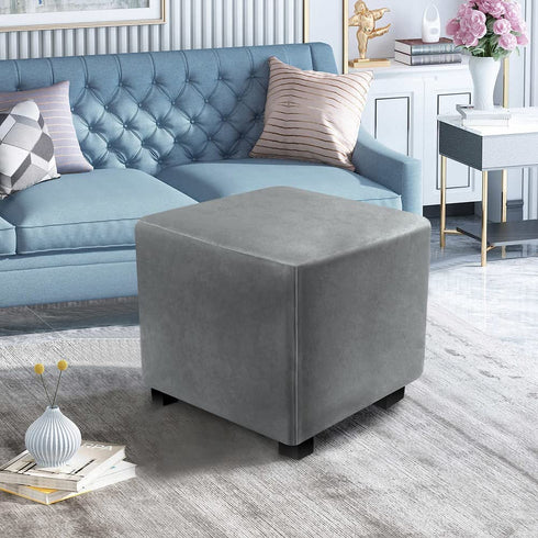 DUJUIKE Ottoman Covers Slipcover Square Ottoman Covers Protector for Footrest Foot Stool Furniture Stretch Comfortable Velvet with Elastic Bottom (Length & Width:13-18", Height:15-18", Light Grey)