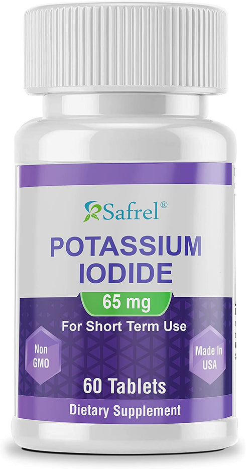 Safrel Potassium Iodide 65 mg, 60 Tablets | Thyroid Support | Made in USA | Non-GMO Verified | Ki Pills Potassium Iodine Tablets - YODO Naciente (60 Count (Pack of 1))