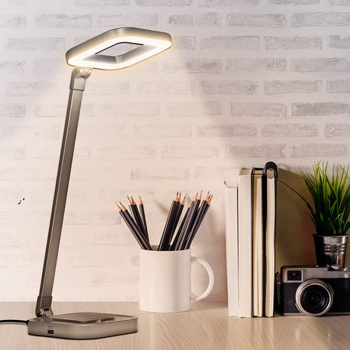 LED Desk Lamp, BBIQI Desk Lamp with 10W Wireless Charger, 5 Color Modes and 5 Brightness Levels Eye-Caring Table lamp with RGB Night Light, 72 Recessed LED Lamps with USB Charging Port for Home Office