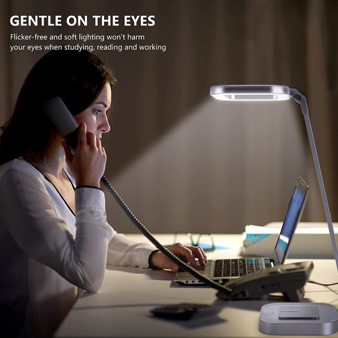 LED Desk Lamp, BBIQI Desk Lamp with 10W Wireless Charger, 5 Color Modes and 5 Brightness Levels Eye-Caring Table lamp with RGB Night Light, 72 Recessed LED Lamps with USB Charging Port for Home Office