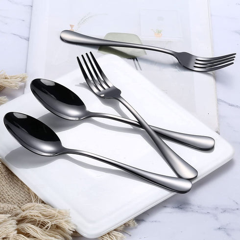 12-Pieces Polished Black Silverware Set, Flatware Set for 6, Stainless Steel Tableware Cutlery Set with Dinner Spoons Forks, Utensil Sets for Home Kitchen Restaurant Hotel, Dishwasher Safe