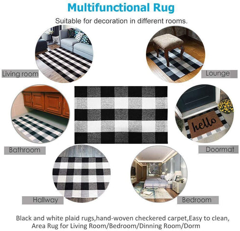 KaHouen Cotton Buffalo Check Rug 27.5 x 43 Inches, Buffalo Plaid Rug, Washable Hand-Woven Outdoor Checkered Rugs for Layered Door Mats/Kitchen/Farmhous (Christmas Porch Decor Mat)