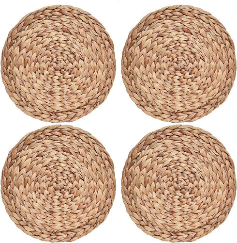 COYMOS Woven Placemats Round Set of 4, Natural Water Hyacinth Weave Placemat for Dining Table, Large Handmade Woven Placemats Heat Resistant Non-Slip 11.8 Inches(30cm)