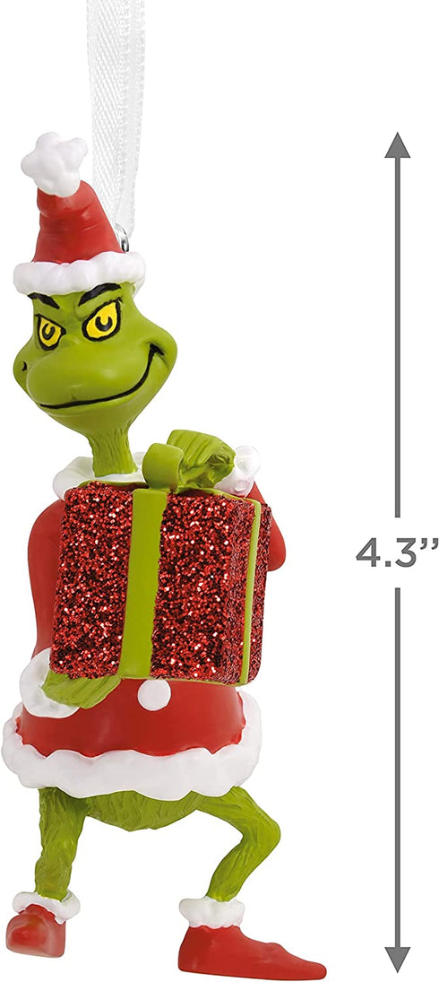 Hallmark Dr. Seuss How The Grinch Stole Christmas! Grinch with Present Christmas Ornament 2021, Multicolor