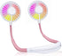 Hanging Neck Fan,Personal Wearable Neckband Sport Fan - 3 Speed 7 Color Light 2000mAh USB Rechargeable Battery, for Camping Traveling Office (Pink)