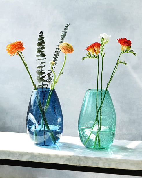 CASAMOTION Glass Vase for Home Decor Hand Blown Seeded Glass Bumpy Flower Vase Table Centerpiece for Kitchen,Wedding Party Decoration for Living Room,Green 8.7 inch Height