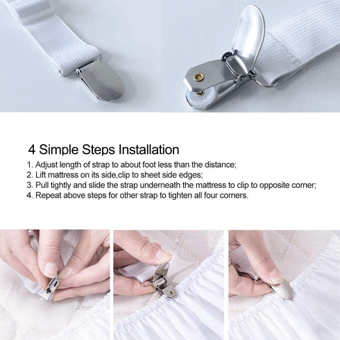Siaomo Bed Sheet Fasteners Straps - 2 Way Adjustable Crisscross Sheet Corner Holder Straps Clips Gripper Elastic Sheet Band Suspenders Fasteners(2 Set/4Pcs, White)