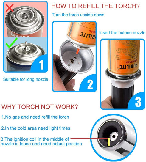 CORKAS Blow Torch, Professional Butane Torch Lighter with Safety Lock and Adjustable Flame for Desserts, Creme Brulee, BBQ and Baking Black&White(Gas Not Included)