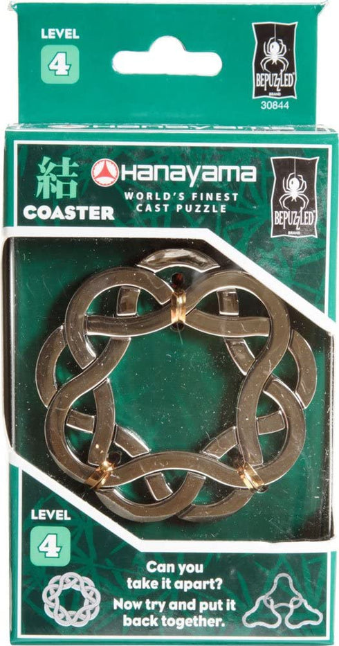 Bepuzzled COASTER Hanayama Cast Metal Brain Teaser Puzzle (Level 4) Puzzles For Kids and Adults Ages 12 and Up Chrome