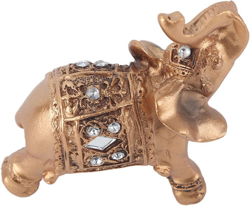 Gold Elephant Resin Statue, Facing Upwards Elephant Figurine with Trunk Up Collectible Sculpture Decoration for Lucky Feng Shui Wealth Home Decor Good Luck, 3.54inch