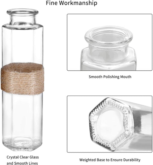 Jelofly Glass Vases Clear Flower Bud Vase in Differing Unique Shapes Creative Rope Design - Set of 6