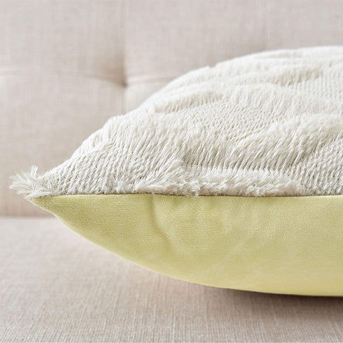 LHKIS Throw Pillow Covers 18x18, Beige Decorative Boho Pillow Case Cushion Cover with Velvet Luxury Soft Plush Short Wool for Couch Sofa Bedroom Car, Set of 2