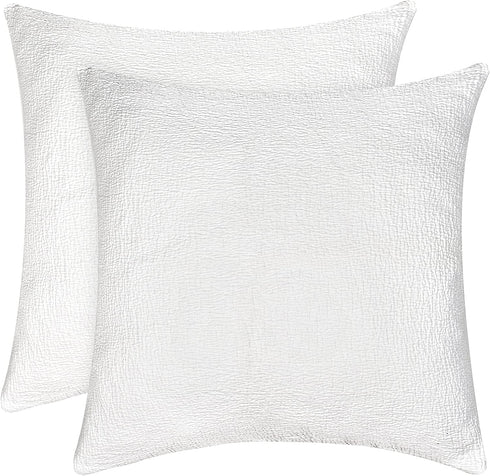 PHF 100% Cotton Jacquard Euro Sham, 26" x 26", Set of 2, Home Decorative Euro Throw Pillow Covers for Couch Sofa Bed, No Filling, White