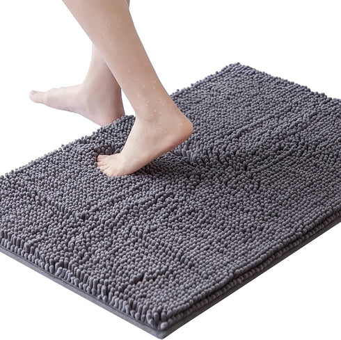 Lifewit Extra Soft Bathroom Rug Mat, Absorbent Shaggy Chenille Bath Rug, Non Slip Plush Rugs for Bathroom,Tub and Shower, Grey, 20 —30 inch