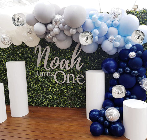 Wecepar 168pcs DIY Balloons Garland with Night Blue Macaron Blue Metallic Sliver Grey Balloon Arch Garland For Jungle Safari Theme Party Woodland , Weddings , Birthday Parties , Baby shower Party Decorations
