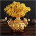 Feng Shui Decor Plants Flowers Artificial Trees Yellow Crytal Citrine Money Tree with Chinese Dragon Flowerpot About 7.1 Inches with Rotating Sandalwood Base Chinese Copper Coin String Decoration