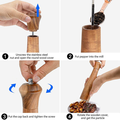 Zewellcuis wood Pepper Grinder,Manual salt and pepper grander mill with Adjustable Coarseness spice grinder pepper Shakers Perfect Gift for Parents Neighbour Friends.,10Inch(ZewellcuisP09)