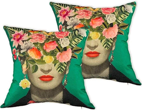 gircat 2 pcs Oil Painting Frida Kahlo Self-Portrait Cotton Linen Throw Pillow Case Car,Cushion Couch,Sofa,Bed Cover 18"x18",Pattern 1 (4)