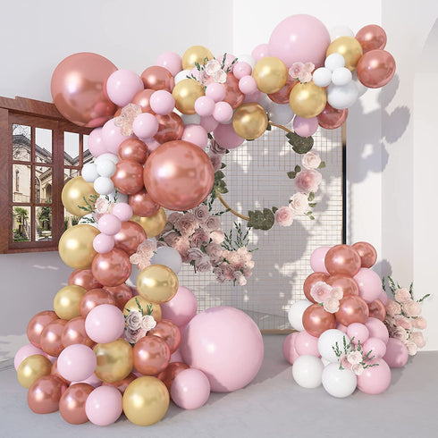 Pink Balloon Arch Kit 140 Pcs, TOPLLON Baby Shower Decorations for Girl with Rose Gold Metallic Baby Pink Balloons Garland for Bridal Shower Birthday Party Decorations