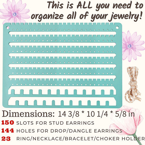 Wooden Jewelry Organizer Wall Mounted, Hanging Jewelry Organizer Earring Organizer Necklace Holder Bracelet Holder Over the Door, Jewelry Holder for Earrings, Necklaces &Rings