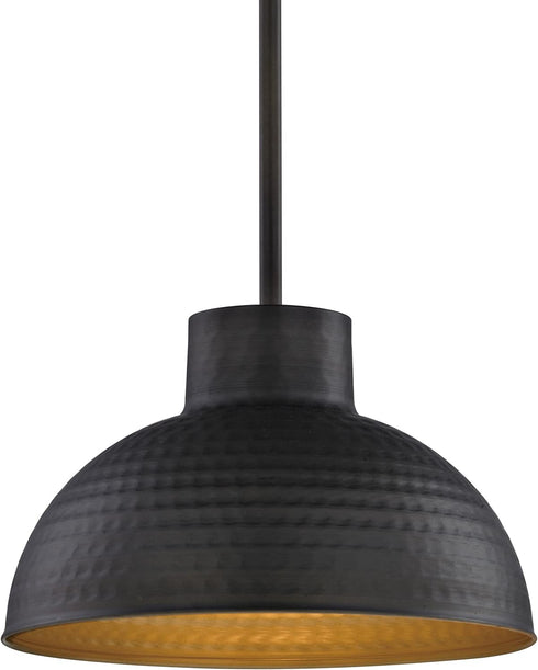 Westinghouse Lighting Oil Rubbed Bronze 6309900 One-Light Indoor Pendant, Hammered Finish and Metal Shade with Gold Interior