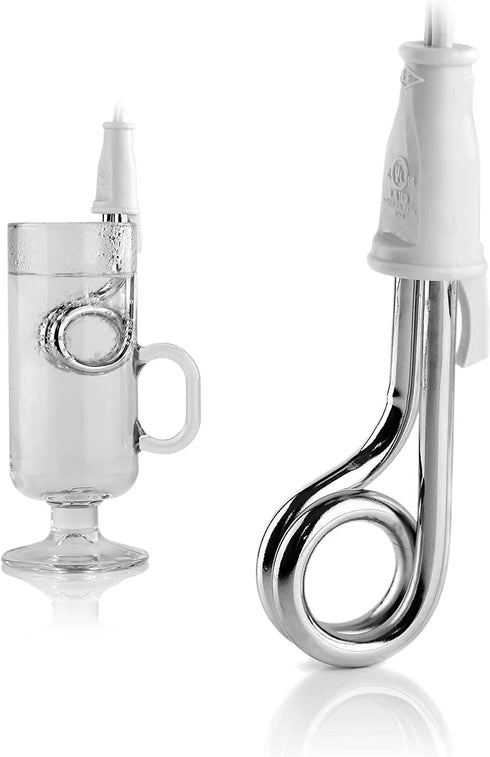 Ovente Electric Stainless Steel Immersion Heater for Tea Coffee & Beverage, 300 Watt Power Portable Submersible Instant Hot Water Warmer, Light Weight Easy Heating & Clean, White Pack of 2 CH3012